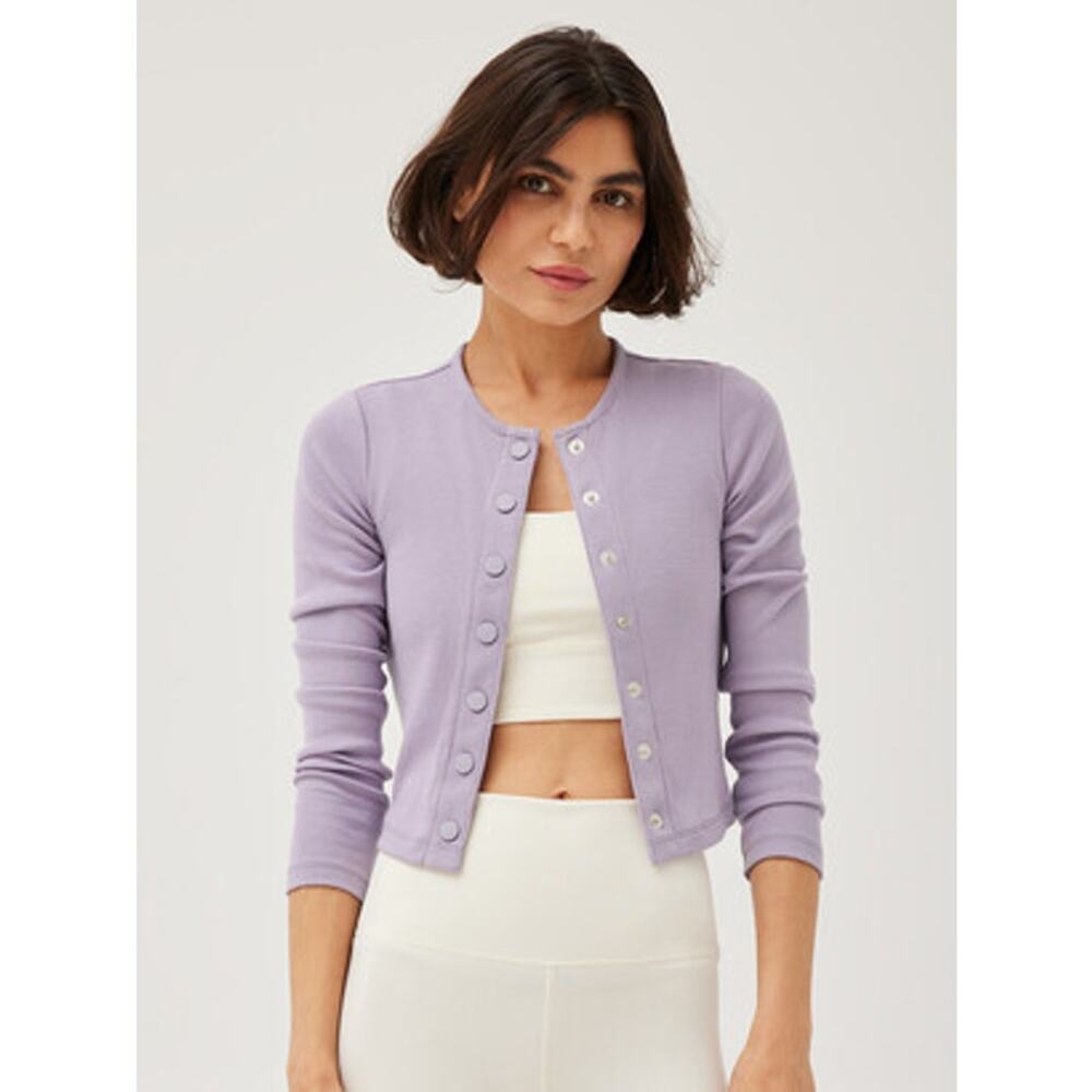 Outdoor Voices CozyRib Cropped Cardigan Earl Gray